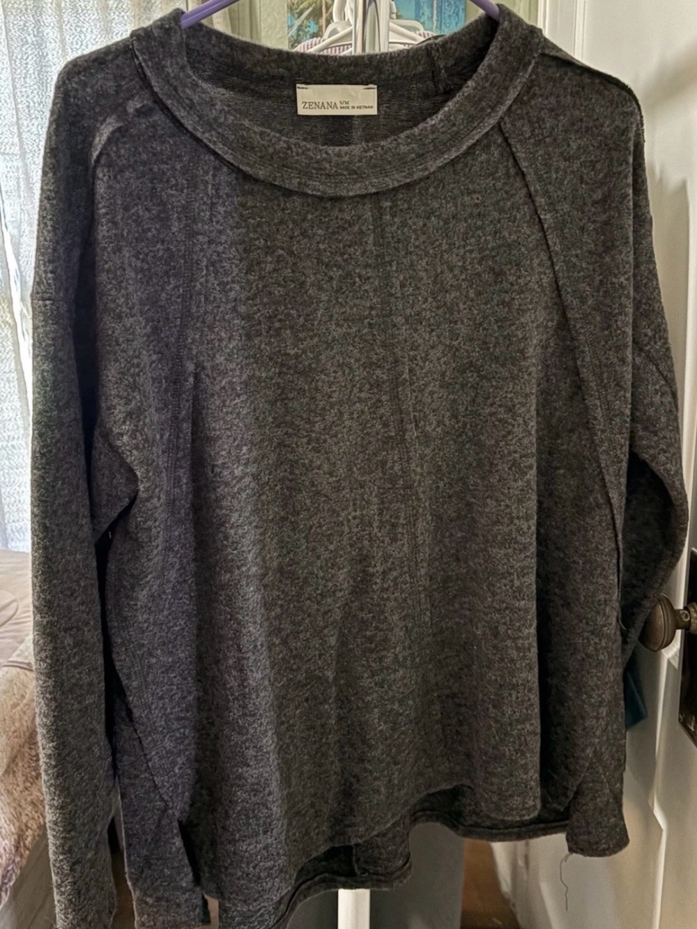 Zenana Outfitters Charcoal Crewneck Long Sleeve Sweater